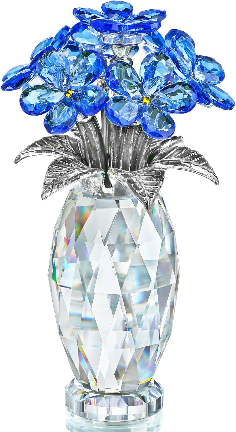 Crystal Glass Flower Figurine — Blue, Table Piece