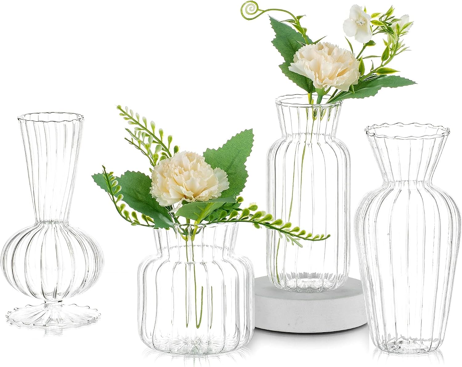 Ribbed Glass Bud Vases — Set of 4, Assorted